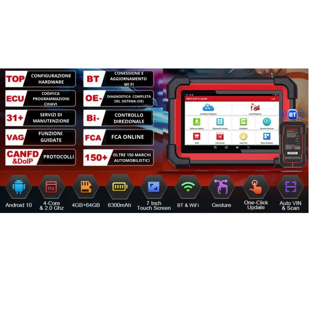 LAUNCH CRP919EBT DIAGNOSI COMPLETA BLUETOOTH MULTIMARCA PER AUTO + SGW FCA ONLINE