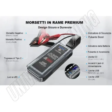 TOPDON JS2000 Avviatore Batteria Auto  2000A 16000mAh DIESEL/BENZINA AUTO, MOTO, CAMION LEGGERI e ALTRI VEICOLI,