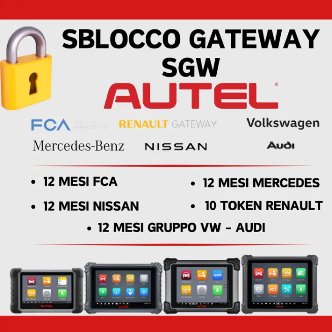 Pacchetto Completo Accessi Online - Sblocco SGW per FCA, Nissan, Renault, Mercedes e Gruppo Volkswagen (Solo AUTEL)