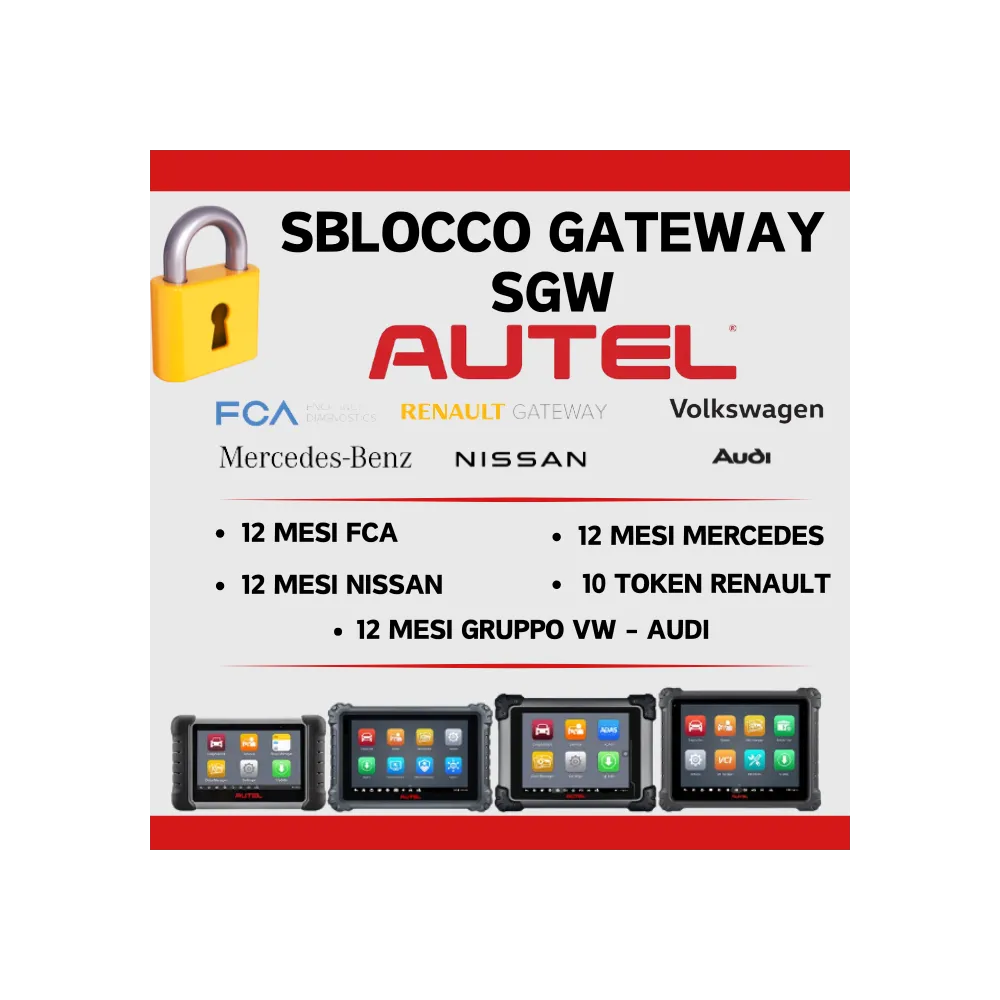 Pacchetto Completo Accessi Online - Sblocco SGW per FCA, Nissan, Renault, Mercedes e Gruppo Volkswagen (Solo AUTEL)