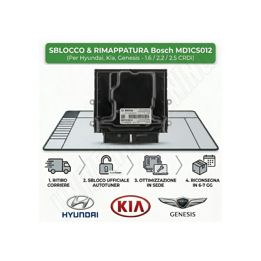 Servizio sblocco e rimappatura professionale Bosch MD1CS012 per Hyundai, Kia e Genesis - Universal Tuning