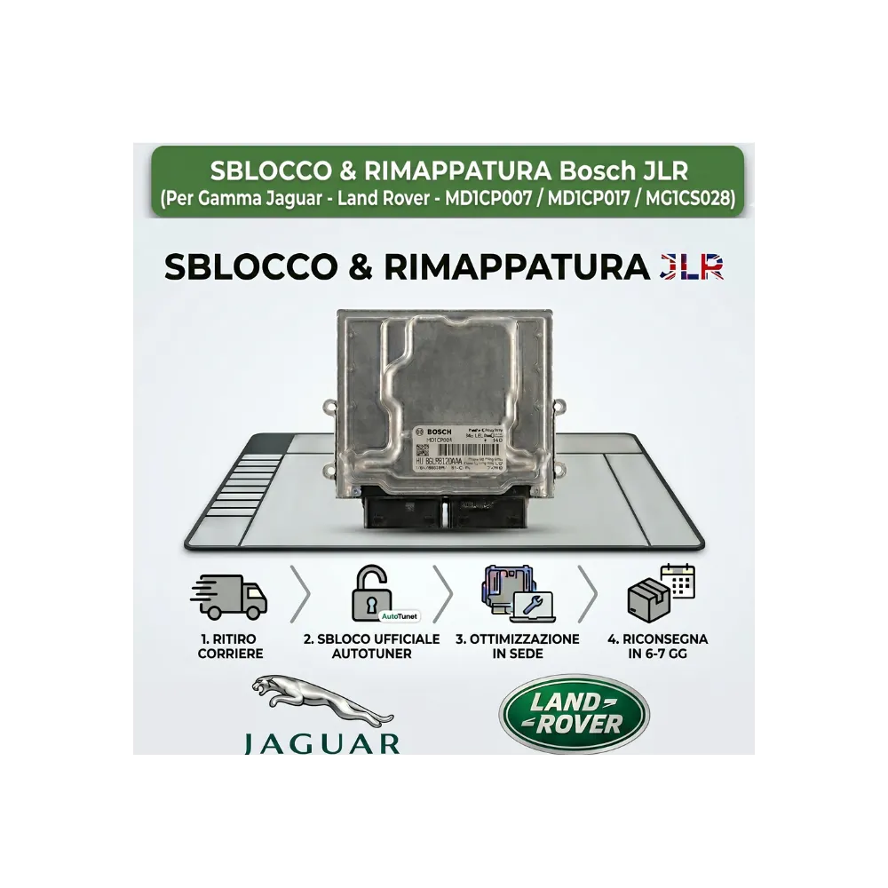 Servizio sblocco e rimappatura professionale Bosch MD1/MG1 per Jaguar Land Rover - Universal Tuning.