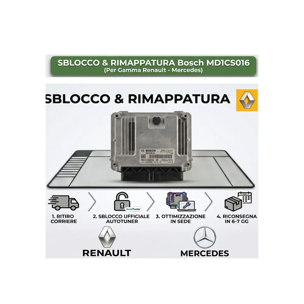 Servizio sblocco e rimappatura professionale Bosch MD1CS016 per motori Renault Blue dCi - Universal Tuning