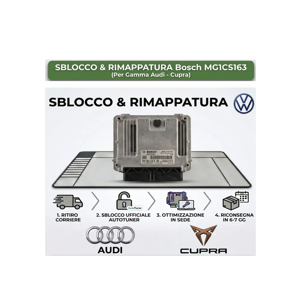 Sblocco & Rimappatura Bosch MG1CS163 Audi Cupra | Universal Tuning