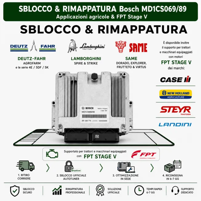 Servizio Sblocco & Rimappatura Bosch MD1CS069 / MD1CS089 - Agricoltura Stage V (Case, New Holland, Deutz)