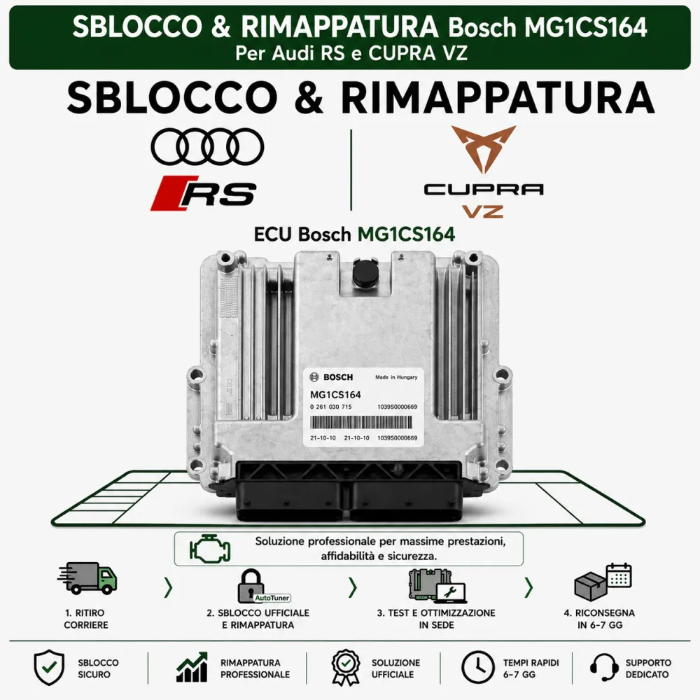 Servizio Sblocco & Rimappatura Bosch MG1CS164 - VAG 2.5 TFSI (Audi RS3 8Y / RSQ3 / Formentor VZ5)