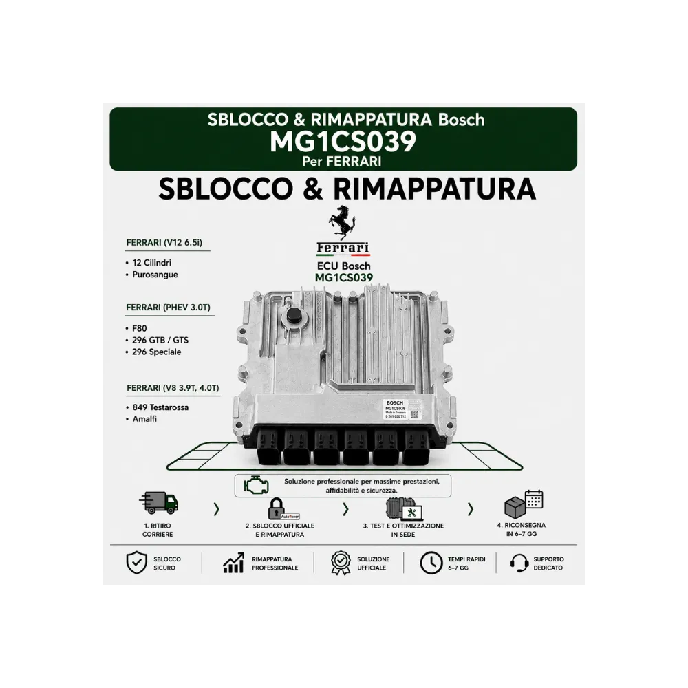 Servizio Sblocco & Rimappatura Bosch MG1CS039 - Ferrari (12 Cilindri / Purosangue / 296 GTB / F80)