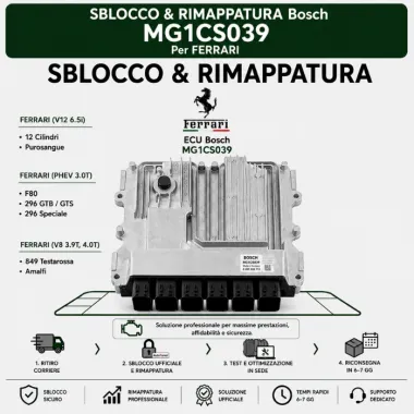 Servizio Sblocco & Rimappatura Bosch MG1CS039 - Ferrari (12 Cilindri / Purosangue / 296 GTB / F80)