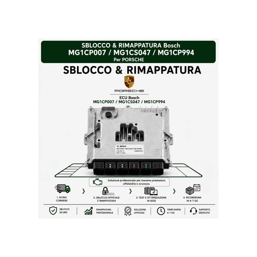 Servizio Sblocco & Rimappatura Bosch MG1 - Porsche (911 992 / 718 / Macan / Cayenne / Panamera)