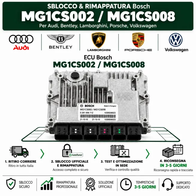 Servizio Sblocco & Rimappatura Bosch MG1CS002 / MG1CS008 - VAG High Performance (Audi / Bentley / Lamborghini / Porsche / VW)